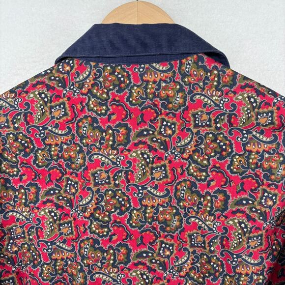 EDDIE BAUER Dress S Twill Paisley Fit & Flare Cottagecore Long Sleeve Cotton Red - Picture 4 of 13